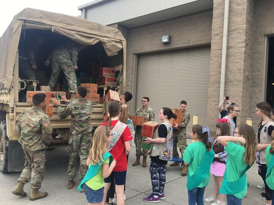 Girl Scouts of Middle Tennessee delivered 70,000 boxes of Girl Scout Cookies to Fort Campbell on Friday, April 12, 2019.