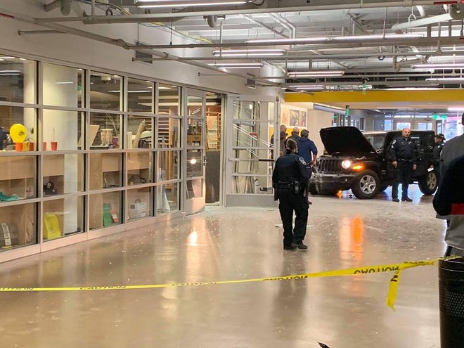 At 7:37 a.m. Thursday, a Jeep crashed into the lobby of a CCS building.