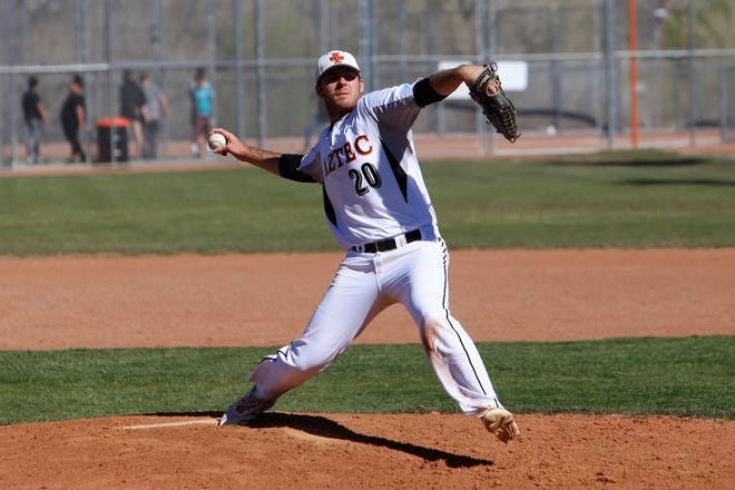 Aztec's Chad Hill throws a pitch against Gallup during Thursday's game at AHS.