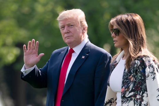 Without answering questions from reporters about the Mueller report, President Donald Trump and First Lady Melania Trump board Marine One for a short stay at the Andrews Common Base and then on her property in Palm Beach, Florida. at the White House in Washington on Thursday, April 18, 2019.