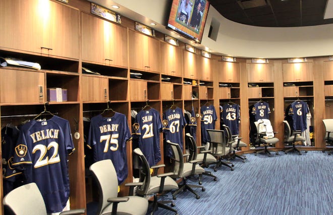 A look at the Milwaukee Brewers new clubhouse, following a ribbon-cutting ceremony, naming the spring training facility as American Family Fields.