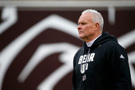 Missouri State football is entering its fifth year under head coach Dave Steckel, shown in an April 2019 file photo.