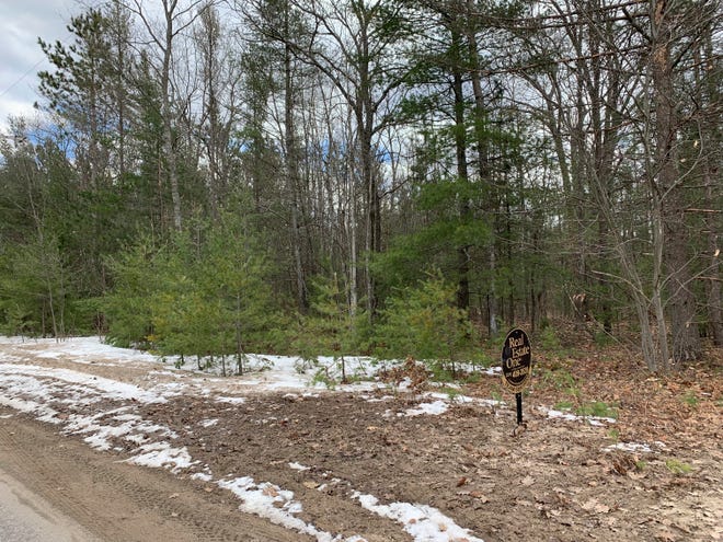 Land is shown April 12, 2019, for sale in the Village of Kalkaska, Mich. Kalkaska village leaders unanimously agreed to sell nearly 10 acres of its taxpayer-owned land specifically for future medical marijuana facilities. (Sheri McWhirter/Traverse City Record-Eagle via AP)