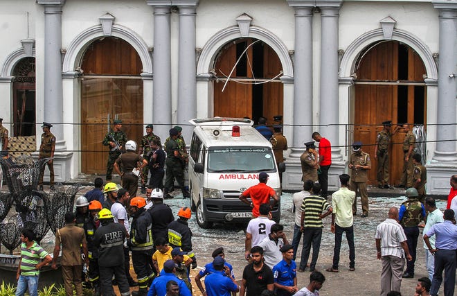 Sri Lankan Army soldiers secure the area around St. Anthony Shrine after a blast in Colombo, Sri Lanka, Sunday, April 21, 2019.