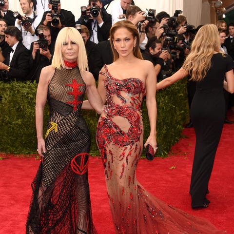 Donatella Versace and Jennifer Lopez attend the...
