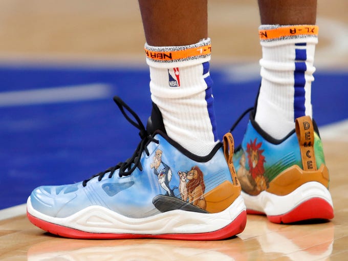 Colorful shoes worn by Detroit Pistons players this season