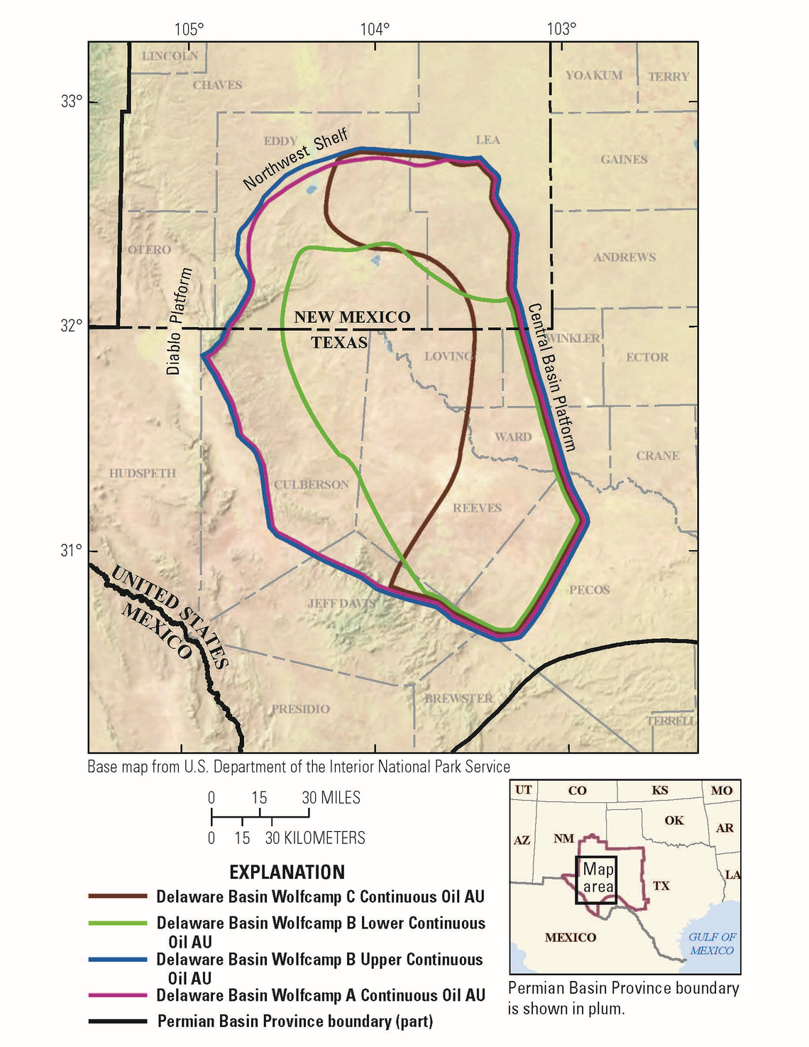 The U.S. Geological Survey potentially discovered the largest underground oil and gas resource in America's history in this area of New Mexico and Texas: the Wolf Camp Shale within the Bone Spring Formation in the Permian Basin.