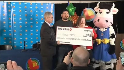 A 24-year-old suburban Milwaukee man he won a $768 million Powerball jackpot, the third largest in U.S. lottery history.