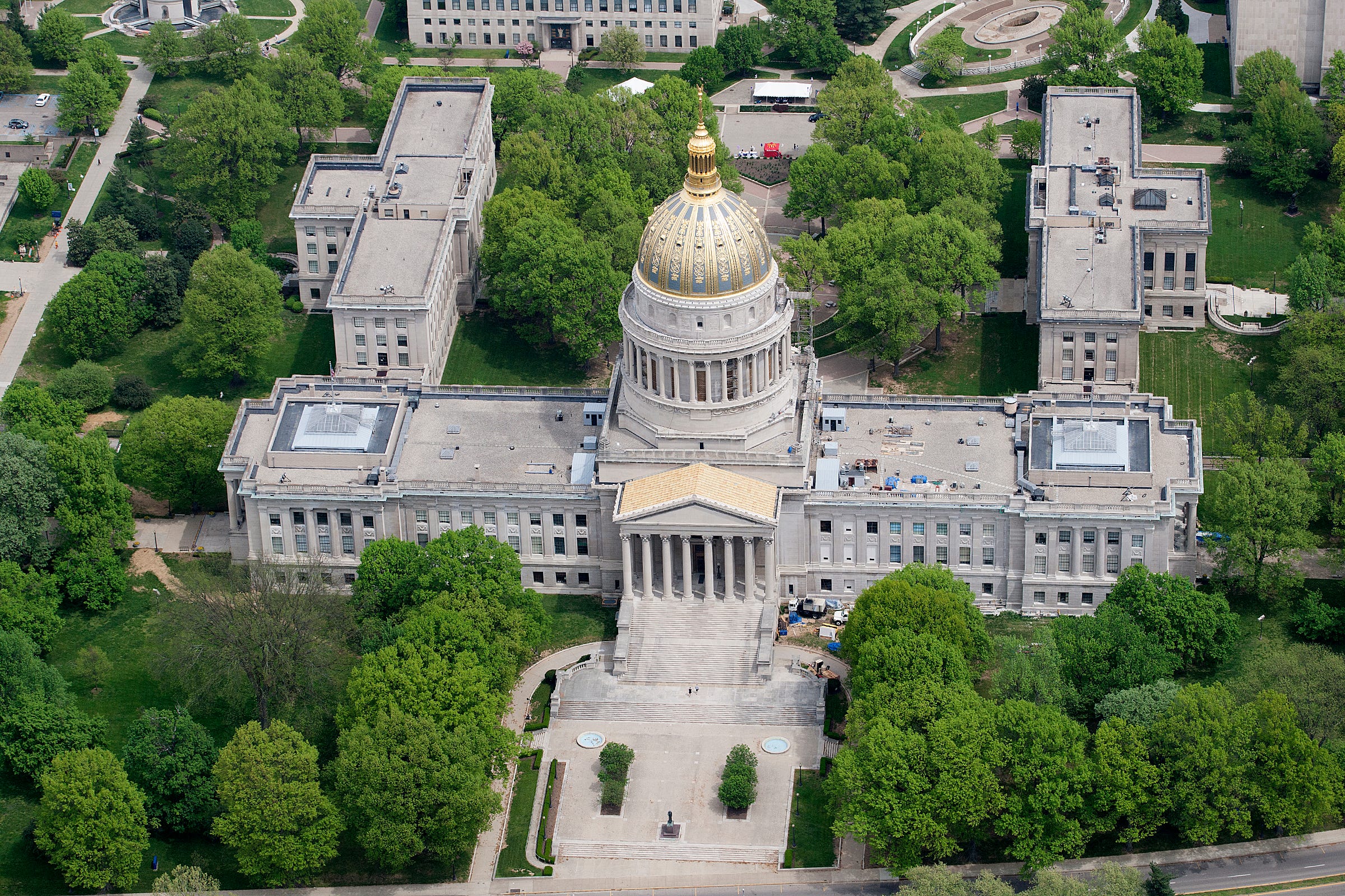 Aerial of West Virginia State Capitol in Charleston, W.Va.