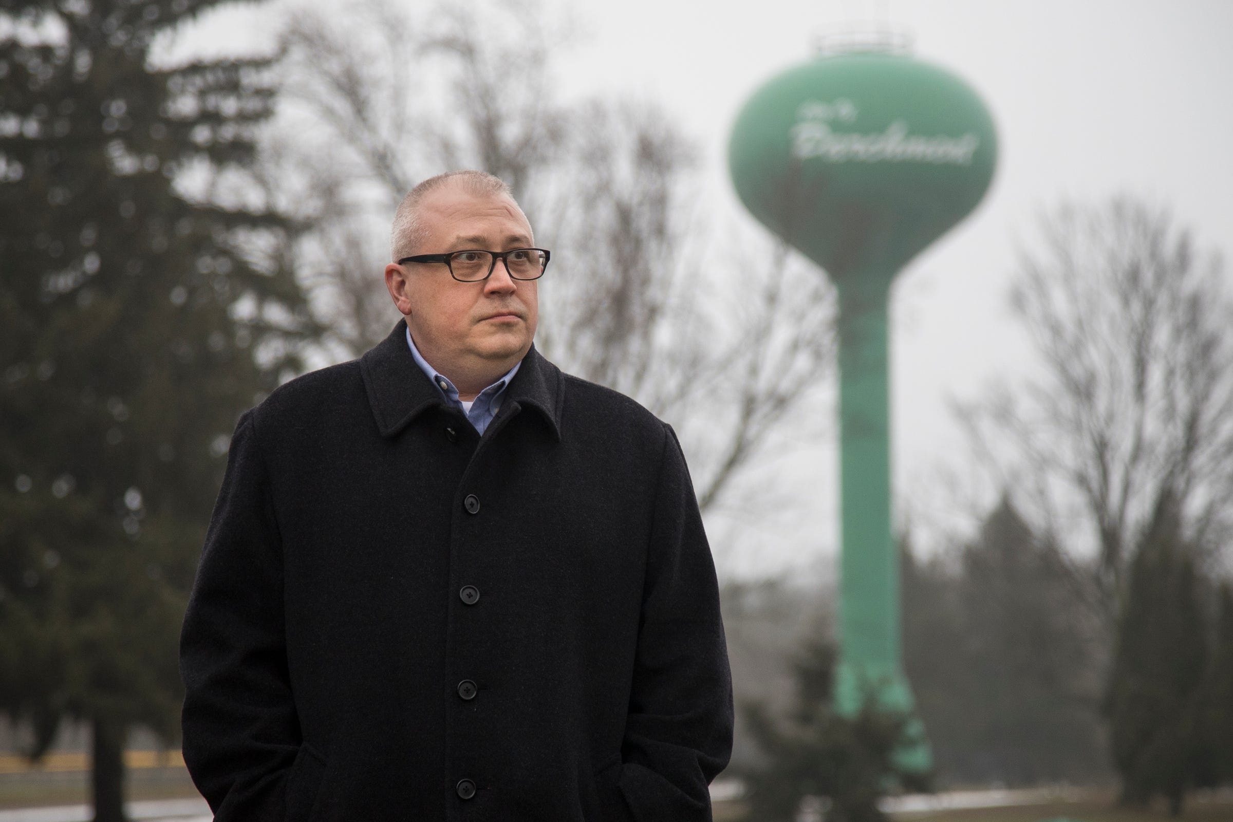 Parchment resident David Dykehouse near the water tower at the Kindleberger Park in Parchment, Wednesday, Feb. 6, 2019.