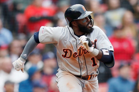 Josh Harrison of the Detroit Tigers watches his double in the eighth round of the first game on Tuesday.