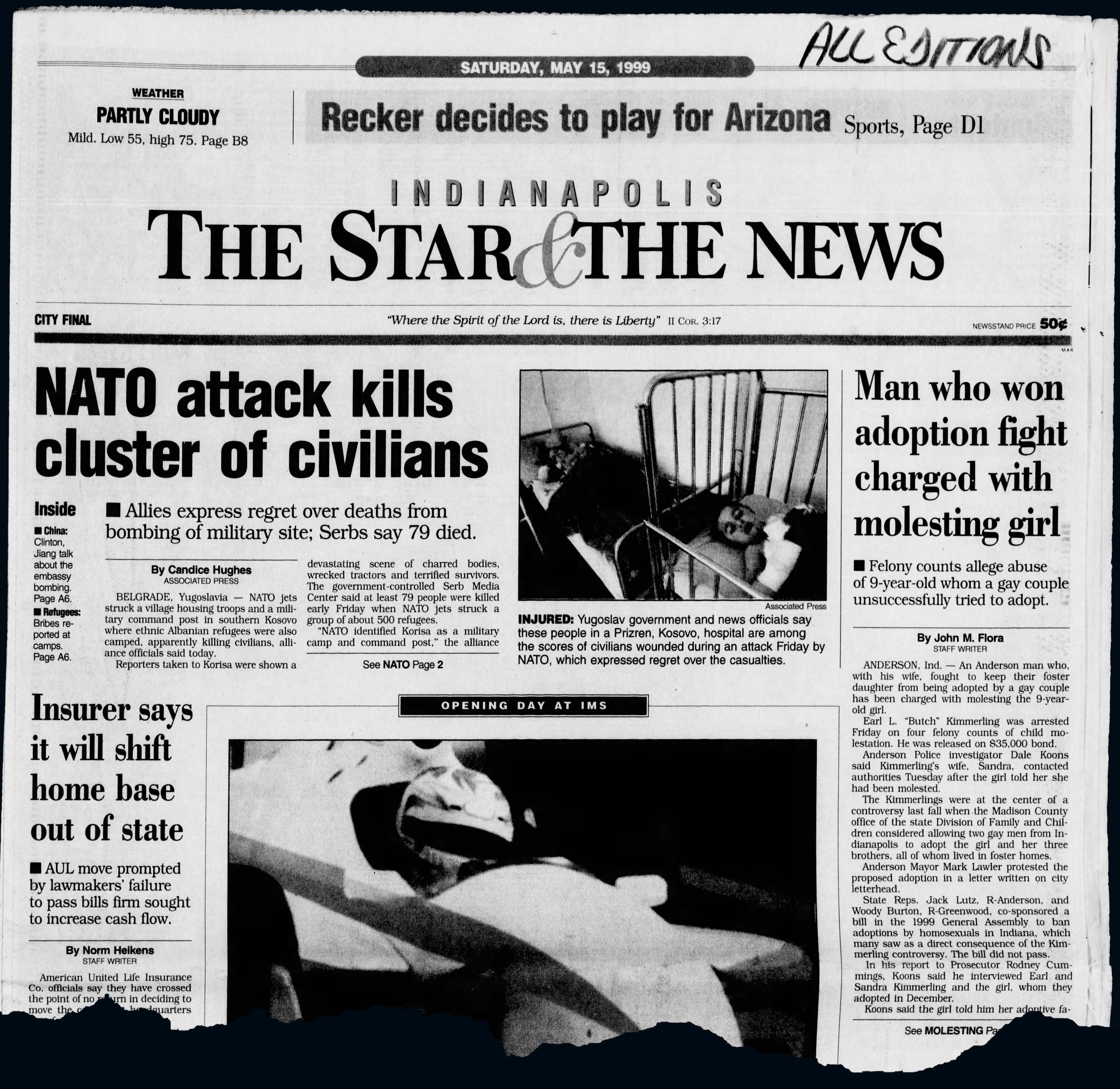 The May 15, 1999, edition of The (Indianapolis) Star & the News made public the child molestation charges against Ashley's adoptive father, who helped launch a campaign opposing adoption by same sex couples.