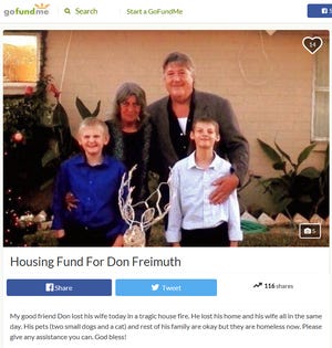 Housing fund for Don Freimuth, Cynthia Freimuth's husband.
