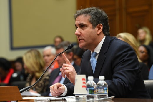 Michael Cohen, President Donald Trump's longtime personal attorney, testifies before the House Committee on Oversight and Reform on Feb. 27, 2019 in Washington. Cohen was sentenced to three years in prison for a series of federal crimes, including campaign finance violations and tax evasion.