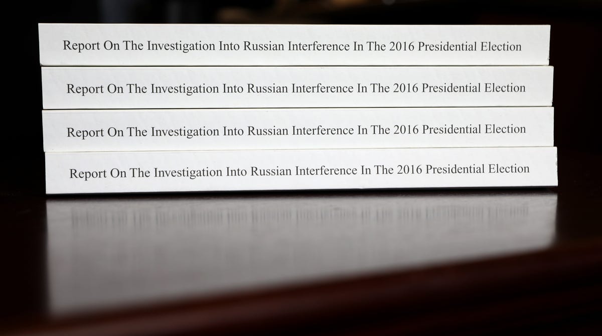 Copies of the Mueller report in Washington, D.C. on April 24, 2019.