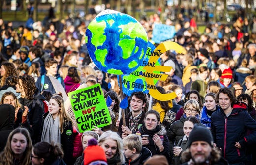 Dutch students protest for urgent measures to combat climate change in The Hague on Feb. 7, 2019.