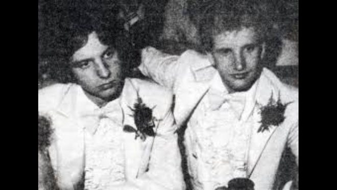 Randy Rohl (left) and Grady Quinn (right) attending the 1979 Lincoln High School prom.