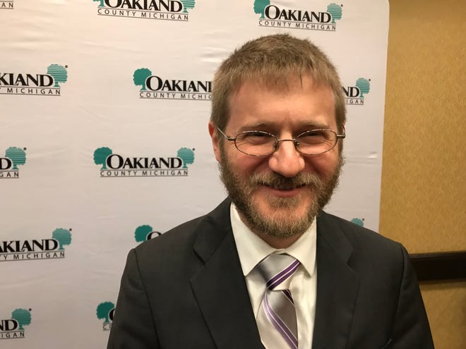 Gabe Ehrlich, a University of Michigan economic forecaster, is shown in 2019 just before he presented U-M's annual economic forecast for Oakland County. On Thursday, April 28, 2022, Ehrlich presented the forecast in Pontiac at M1 Concourse.