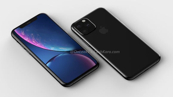 The camera bump on the upper corner rear is visible on this render of the iPhone 11.