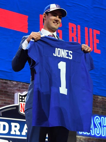 Daniel Jones (Duke) is selected as the number six overall pick to the New York Giants in the first round of the 2019 NFL Draft in Downtown Nashville.