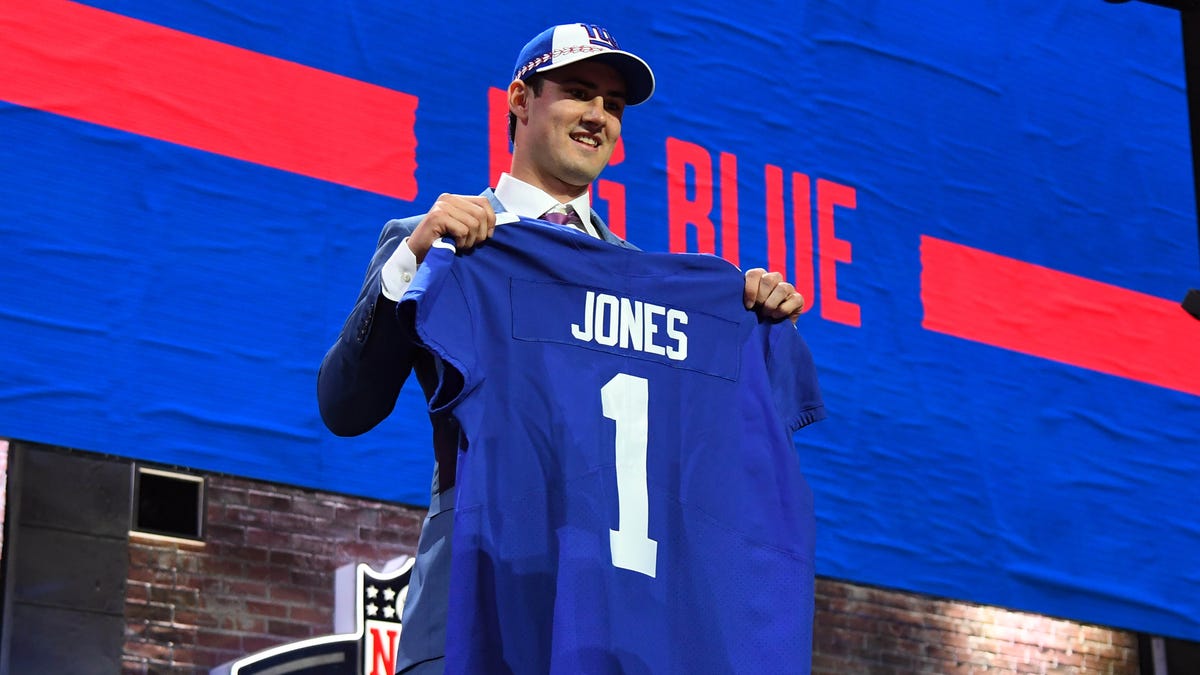 Daniel Jones (Duke) is selected as the number six overall pick to the New York Giants in the first round of the 2019 NFL Draft in Downtown Nashville.