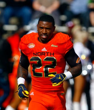 Karan Higdon of Michigan, here at the Senior Bowl, went undrafted.