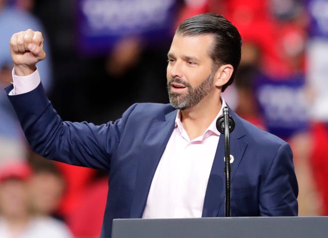 Donald Trump Jr. speaks during a President Donald J. Trump’s Make America Great Again Rally on Saturday, April 27, 2019, at the Resch Center in Green Bay, Wis.
