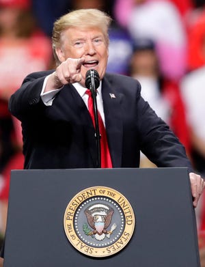 President Donald J. Trump speaks during a Make America Great Again Rally on Saturday, April 27, 2019, at the Resch Center in Ashwaubenon, Wis.