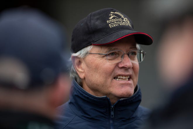 Trainer Bill Mott was all smiles following morning workouts by his Kentucky Derby horses Country House and Tacitus. April 28, 2019.