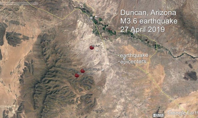 The Arizona Geological Survey said the earthquake rattled the Duncan/Safford area.