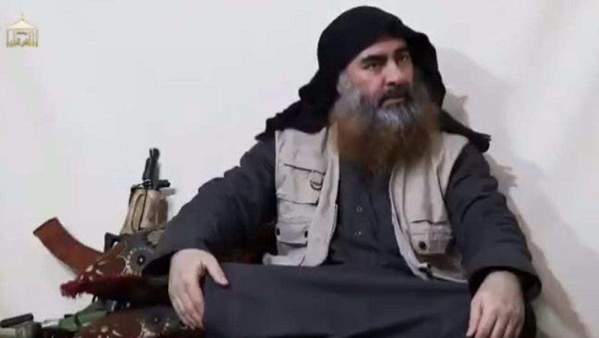 For the first time in five years, Islamic State group leader Abu Bakr al-Baghdadi appears in a video released by the group's propaganda arm. Image captured from video. April 29, 2019.