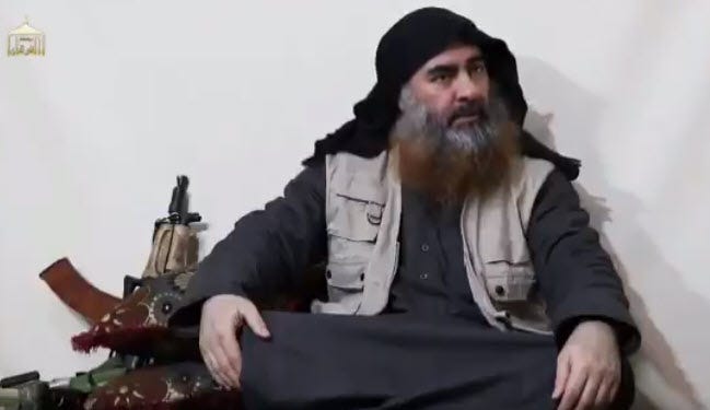 For the first time in five years, Islamic State group leader Abu Bakr al-Baghdadi appears in a video released by the group's propaganda arm. Image captured from video. April 29, 2019.