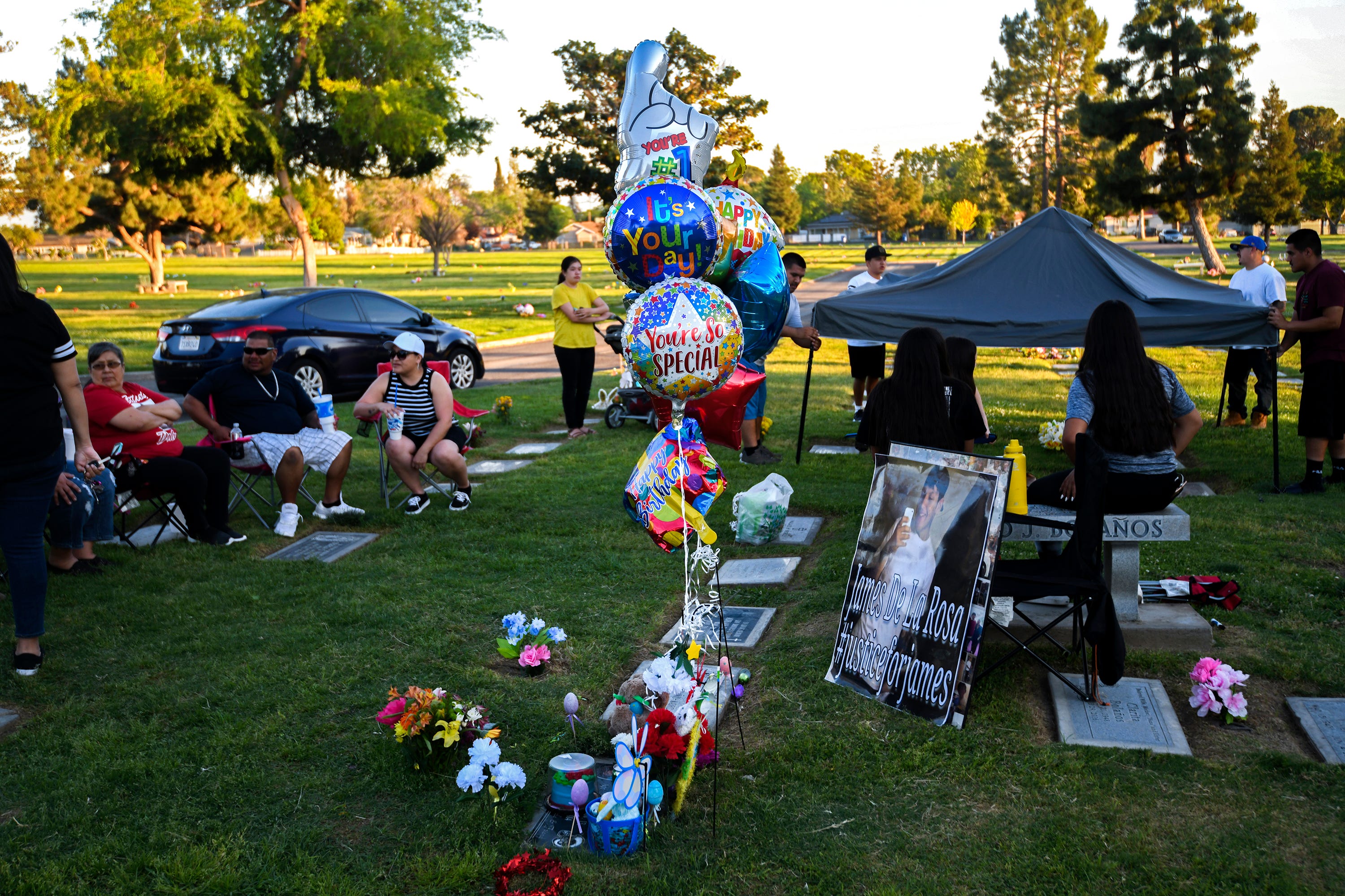 Leticia de la Rosa and her family spend the evening at Greenlawn Cemetery to celebrate the birthday of James de la Rosa. "Everyone I meet and I interact with is going to know that James was my son," said de la Rosa. "He was amazing." James de la Rosa would have turned 27.