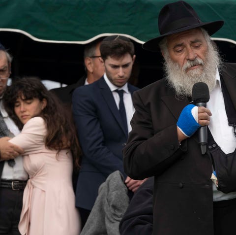 Rabbi Yisroel Goldstein speaks on Monday during a...