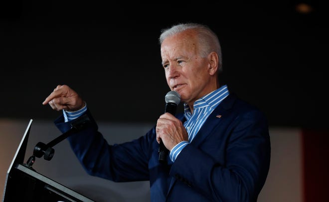 Former Vice President and Democratic presidential candidate Joe Biden speaks during a rally, Wednesday, May 1, 2019, in Iowa City, Iowa.