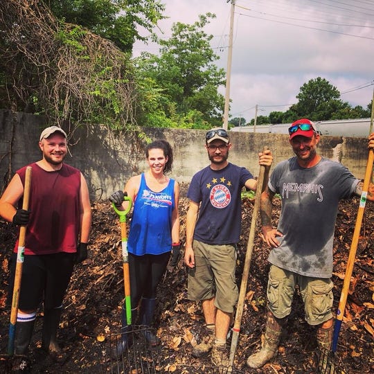 The Compost Fairy volunteer JP Miller, Board Members Caroline Smart and Chris Peterson and Executive Director Mike Larrivee.