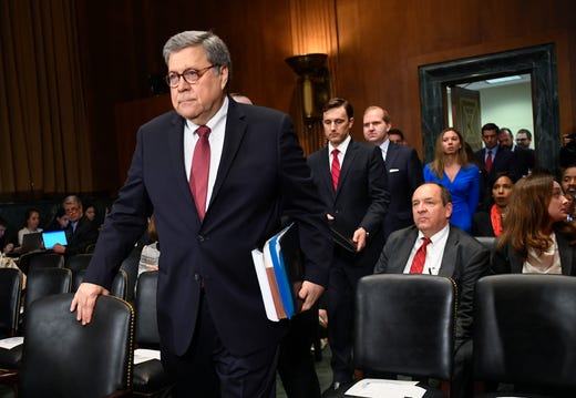 5/1/19 8:00:19 AM -- Washington, DC, U.S.A  -- Attorney General William Barr arrives to testify before the House Judiciary Committee hearing about special counsel Robert Mueller’s report and his handling of the investigation. --    Photo by Jack Gruber, USA TODAY staff ORG XMIT:  JG 137975 Bill Barr is on  5/1/ (Via OlyDrop)