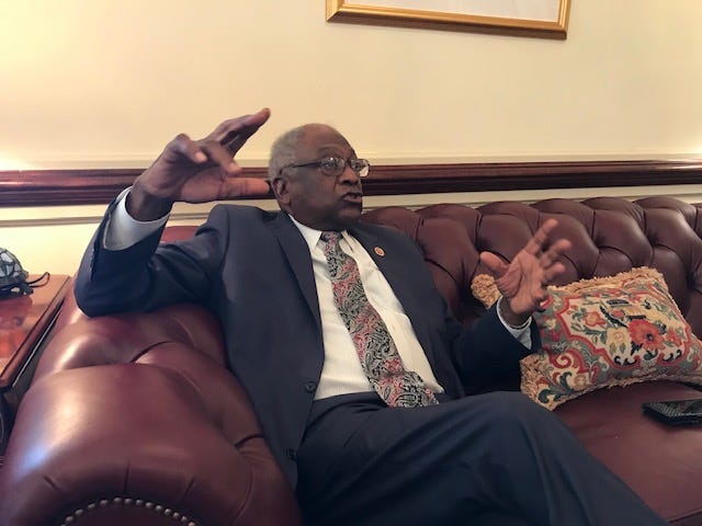 Democrat Whip Jim Clyburn of South Carolina speaks to the USA TODAY in his U.S. Capitol office in Washington D.C. on April 30, 2019.