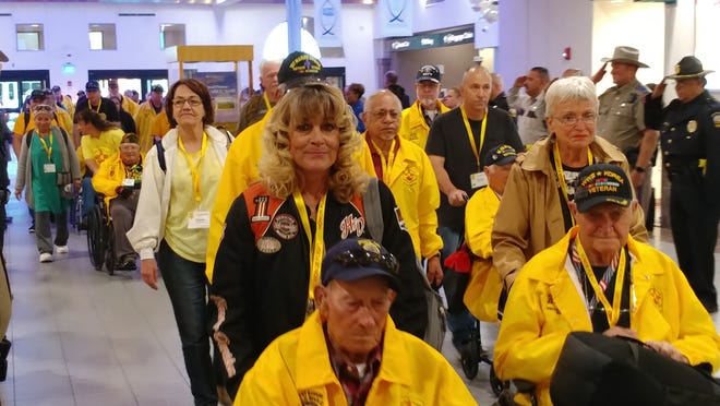 Las Cruces motorcycle clubs and local law enforcement escorted Honor Flight 12 veterans from WWII, Korea and Vietnam wars, to the El Paso International Airport for their trip to Washington D.C. Thursday, May 2.