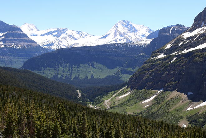 In this June 2016 photo, the Going-to-the-Sun Road is visible from the top of Piegan Pass in Glacier National Park.