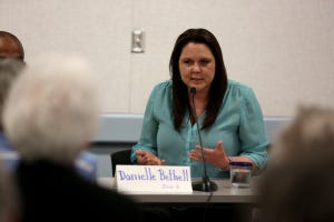 Salem-Keizer School Board candidate Danielle Bethell, running for zone 6, speaks at a forum, hosted by the League of Women Voters of Marion and Polk Counties, at Salem Public Library in Salem on May 2, 2019. 