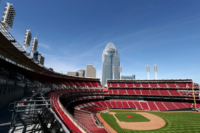 Mar 27, 2019; Cincinnati, OH, USA; A view of the ballpark during a preseason tour in honor of the 150th anniversary of the Cincinnati Reds at Great American Ball Park. Mandatory Credit: Aaron Doster-USA TODAY Sports