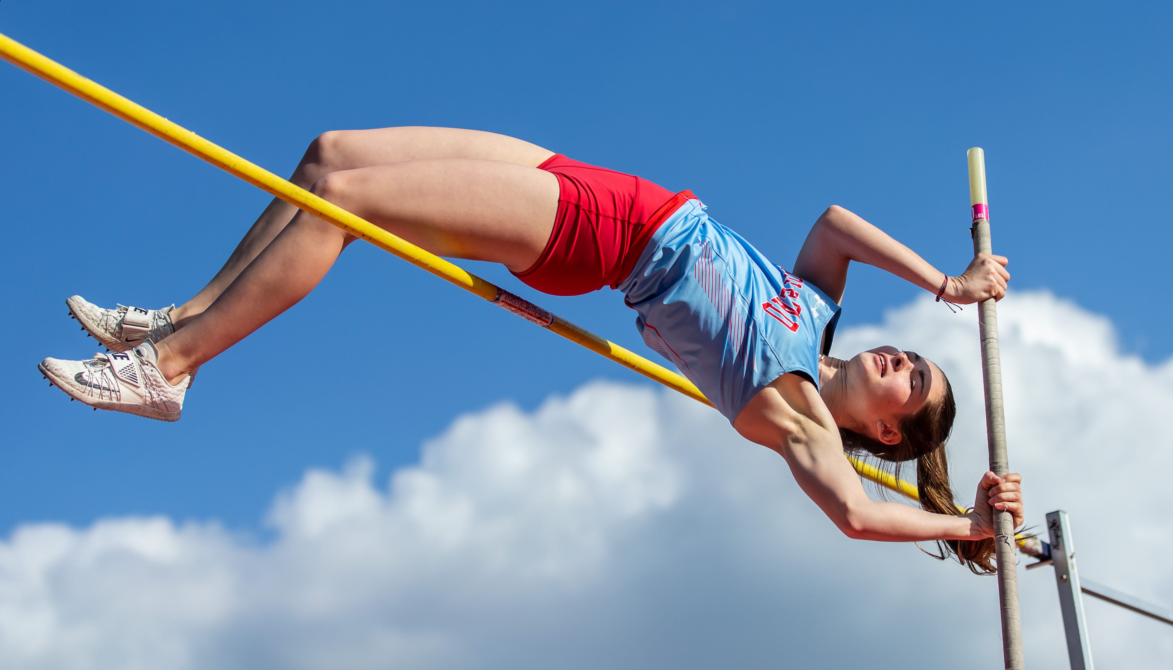 Arrowhead freshman Sophie Herriot competes in the pole vault at the 2019 Myrhum Invitational track and field meet in Hartland on Saturday, May 4.