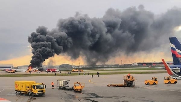 A Russian Aeroflot jet landed in Moscow engulfed...