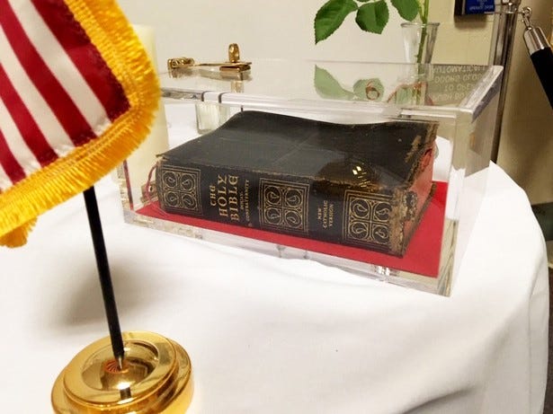 A Bible displayed at the Veterans Affairs medical center in Manchester, New Hampshire.