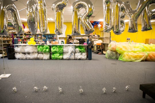 A birthday message is set out in helium balloons at Party Paradise, despite the current helium shortage across the country, like Nada Brikho, 56-year-old Shelby Twp. executes another order at Sterling Heights, Mich., Tuesday, May 7, 2019. 