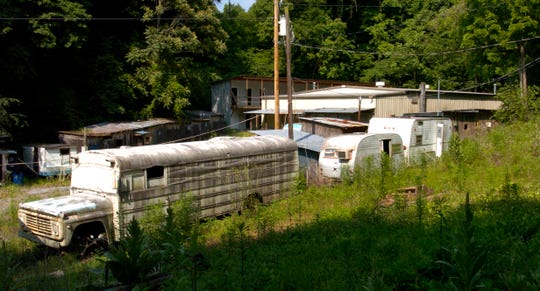 An exterior shot of some of the buildings involved in the cock fighting operation in Del Rio, Tenn. The Del Rio pit was raided by federal and state authorities in 2005.