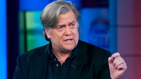 Former White House strategist Steve Bannon speaks during a television interview in New York on Oct. 9, 2017.