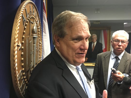 Sen. Tim Melson, R-Florence, speaks to reporters after a debate on his medical marijuana bill on May 8, 2019. The Alabama Senate Thursday approved a medical marijuana bill 22 to 11.