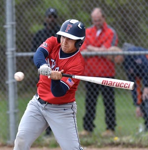 Franklin Patriot Marino DiPonio takes a cut at a pitch on May 8.